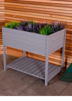 Charles Bentley Wooden Planter Raised Box with Shelf Herb Plant Box