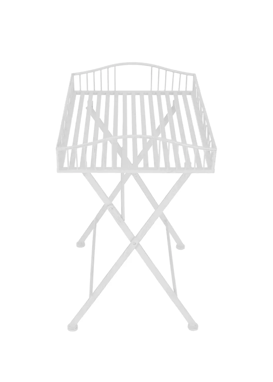 Charles Bentley Wrought Decorative Iron Garden Side Table White (H40cm x L55cm x W67cm)