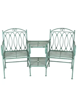 Charles Bentley Wrought Iron Rustic Companion Seat for Two Sage Green (H68.5cm x W155cm x D91.5cm)