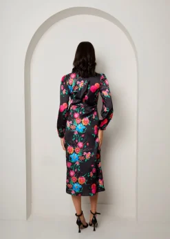 Chi Chi London Black Long Sleeve Floral Wrap Dress