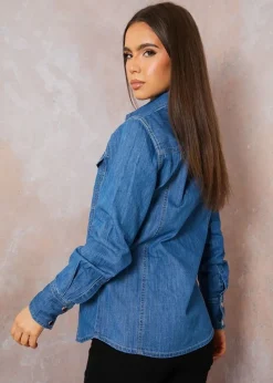 Chi Chi London Blue Long Sleeve Denim Shirt