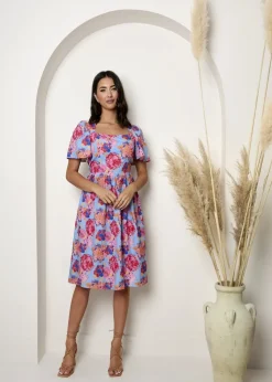 Chi Chi London Blue Square Neck Floral Midi Dress