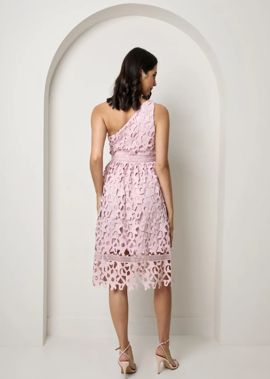 Chi Chi London Blush One Shoulder Premium Lace Midi Dress
