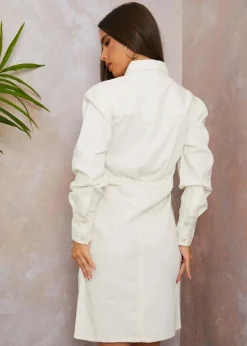 Chi Chi London Cream Long Sleeve Denim Midi Dress