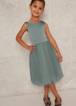 Chi Chi London Green Girls Satin Bodice Tulle Skirt Dress (3-12 Years)