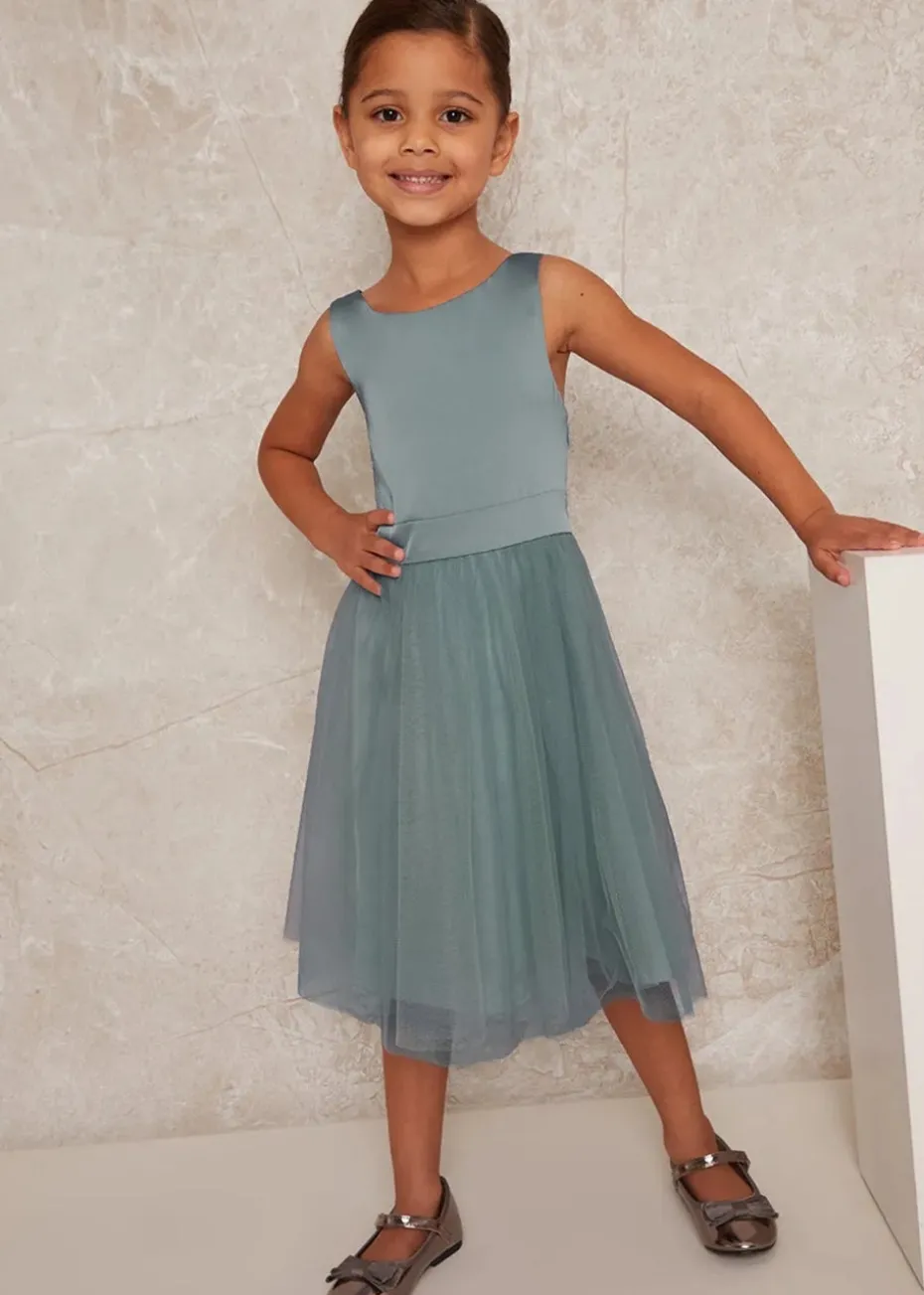 Chi Chi London Green Girls Satin Bodice Tulle Skirt Dress (3-12 Years)