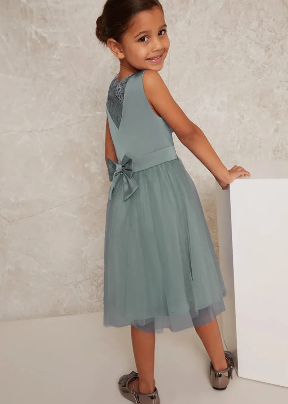 Chi Chi London Green Girls Satin Bodice Tulle Skirt Dress (3-12 Years)