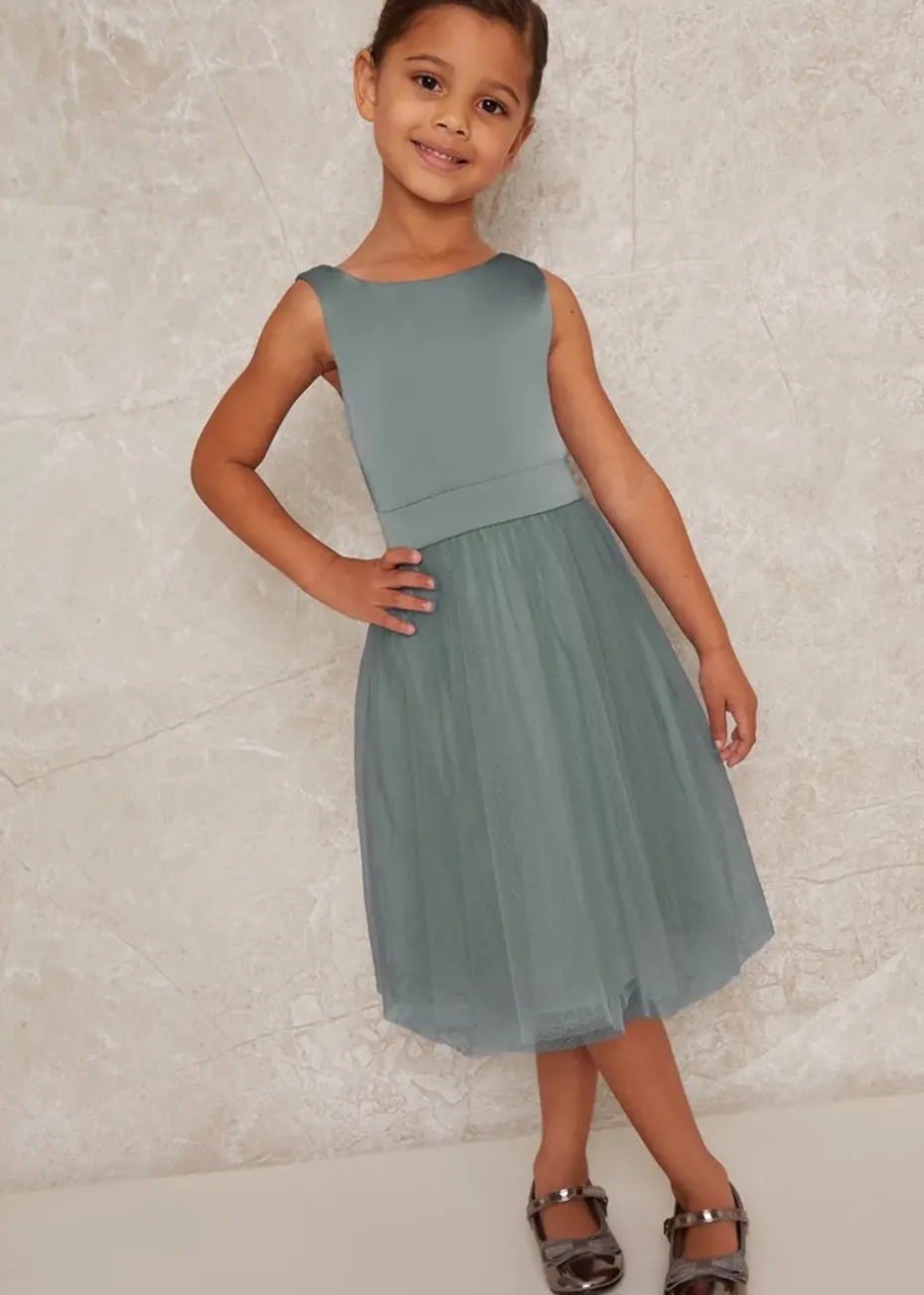 Chi Chi London Green Girls Satin Bodice Tulle Skirt Dress (3-12 Years)