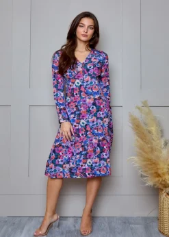 Chi Chi London Multi Floral Button Through Midi Dress