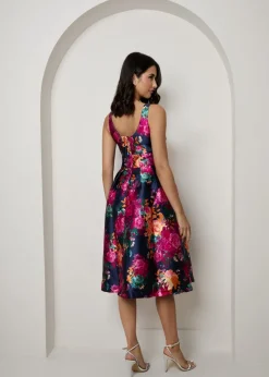 Chi Chi London Navy Sleeveless Floral Fit & Flare Midi Dress