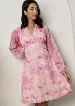 Chi Chi London Pink Long Sleeve Floral Mini Dress