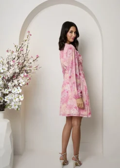 Chi Chi London Pink Plus Size Long Sleeve Floral Mini Dress