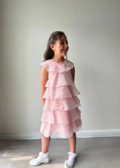 Chi Chi London Pink Younger Girls Tiered Sparkle Midi Dress (4-8 Years)