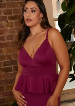 Chi Chi London Purple Cami Strap Ruffle Detail Bodycon Midi Dress