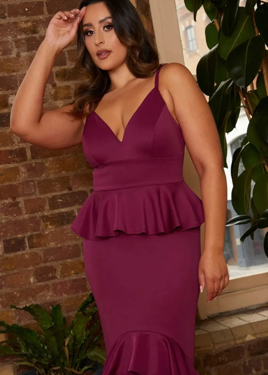 Chi Chi London Purple Cami Strap Ruffle Detail Bodycon Midi Dress