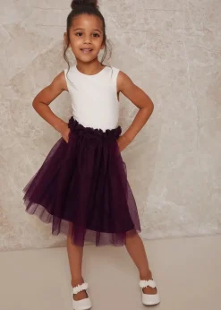 Chi Chi London Purple Girls Contrast 3D Floral Tutu Dress (3-12 Years)