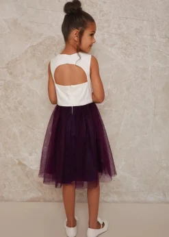 Chi Chi London Purple Girls Contrast 3D Floral Tutu Dress (3-12 Years)
