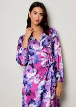 Chi Chi London Purple Long Sleeve Floral Wrap Dress
