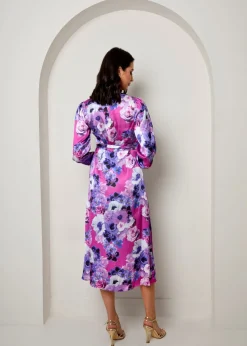 Chi Chi London Purple Long Sleeve Floral Wrap Dress