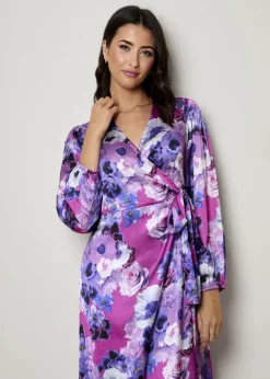 Chi Chi London Purple Plus Size Long Sleeve Floral Wrap Dress