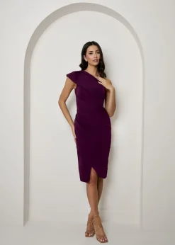Chi Chi London Purple Plus Size One Shoulder Wrap Detail Midi Dress