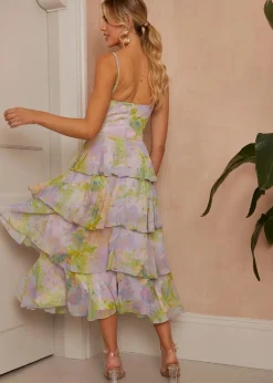 Chi Chi London Purple Sleeveless Watercolour Print Midi Dress