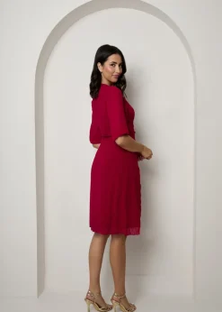 Chi Chi London Red Puff Sleeve Dobby Ruffle Wrap Mini Dress