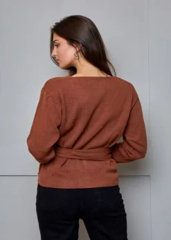 Chi Chi London Tan V Neck Wrap Jumper