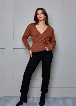 Chi Chi London Tan V Neck Wrap Jumper