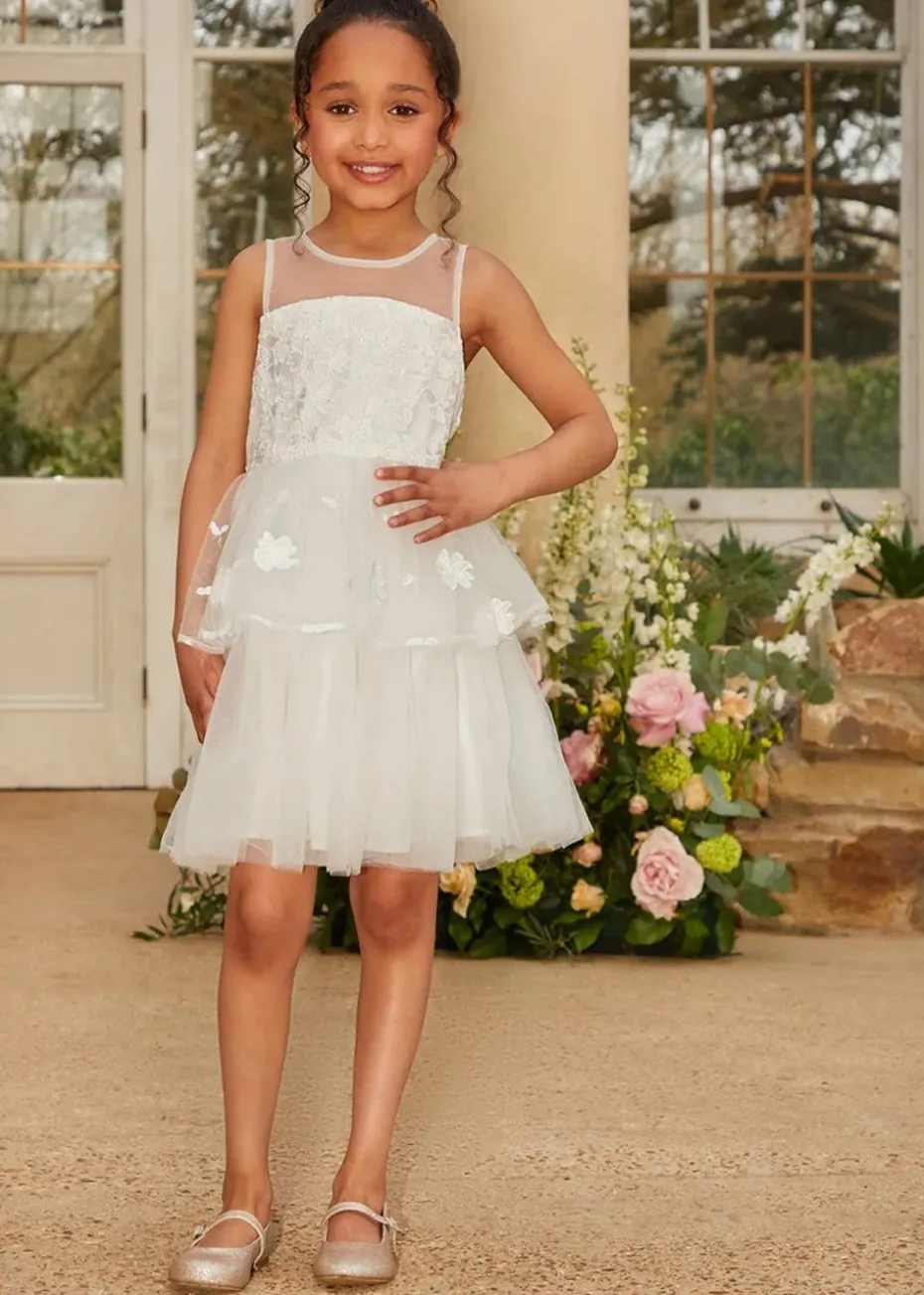 Chi Chi London White Girls Floral Lace Tiered Midi Dress (3-8 Years)