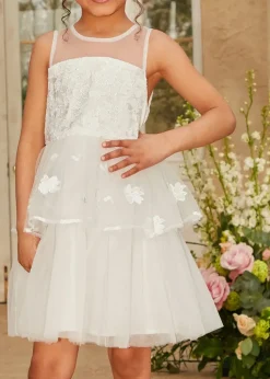 Chi Chi London White Girls Floral Lace Tiered Midi Dress (3-8 Years)