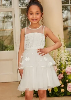 Chi Chi London White Girls Floral Lace Tiered Midi Dress (3-8 Years)