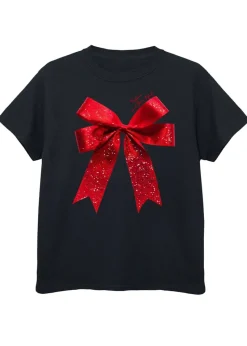 Christmas Bow Kids Black T-Shirt (3-13 Years)
