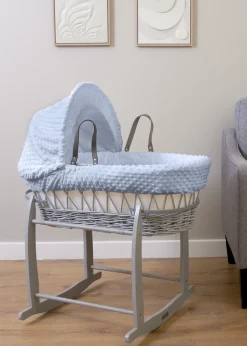 Clair de Lune Blue Dimple Wicker Moses Basket With Deluxe Rocking Stand