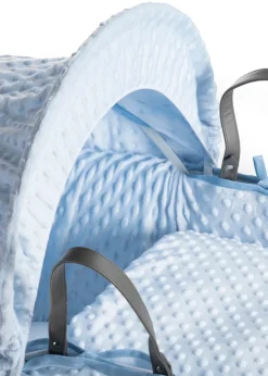 Clair de Lune Blue Dimple Wicker Moses Basket With Deluxe Rocking Stand