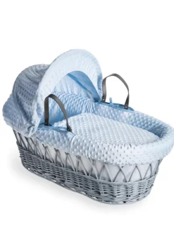 Clair de Lune Blue Dimple Wicker Moses Basket With Deluxe Rocking Stand