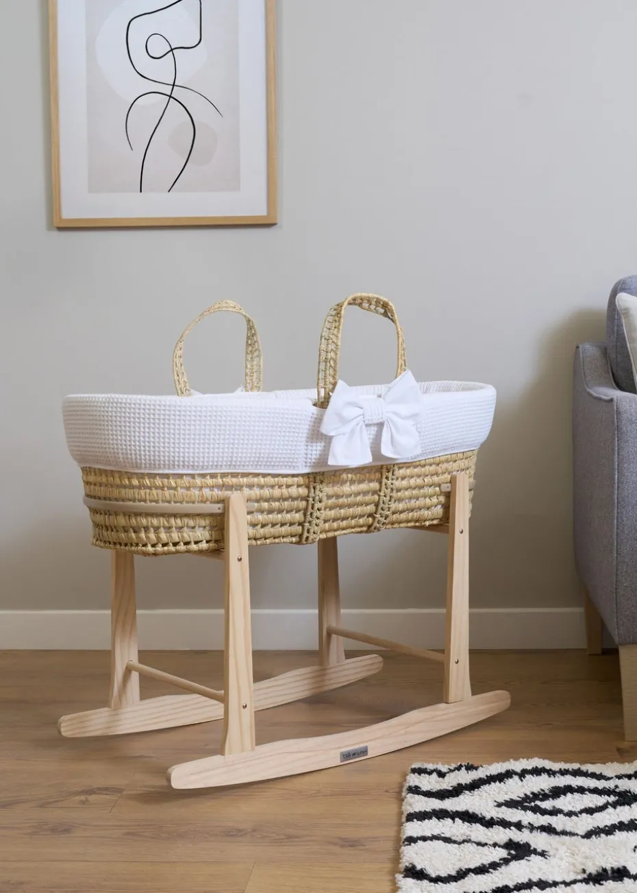 Clair de Lune Chelsea Palm Moses Basket - With Natural Rocking Stand