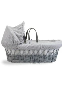 Clair de Lune Grey Waffle Wicker Moses Basket with Deluxe Rocking Stand