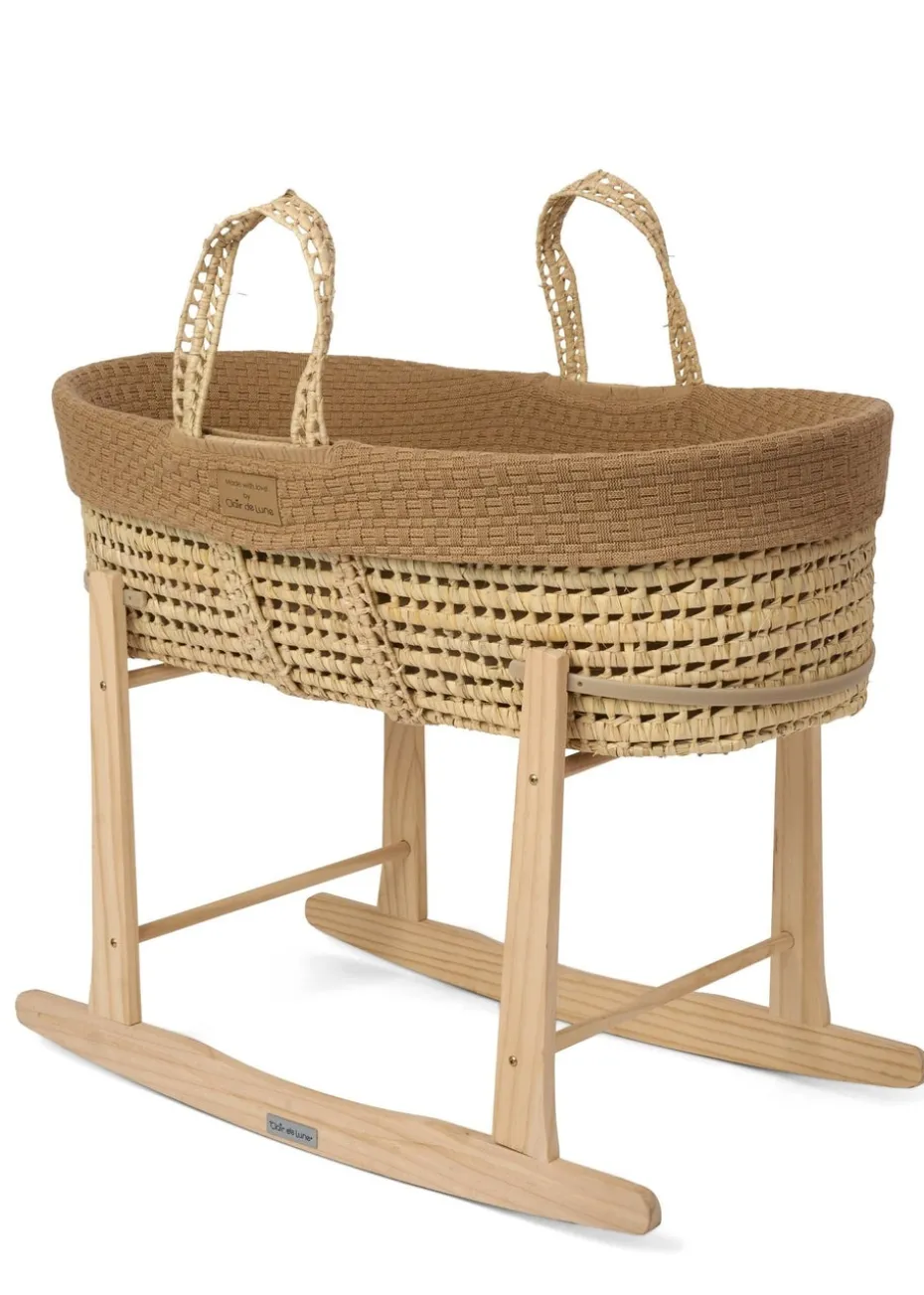 Clair de Lune Organic Biscuit Knitted Moses Basket With Natural Rocking Stand