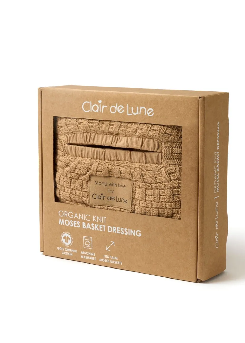 Clair de Lune Organic Biscuit Knitted Moses Basket With Natural Rocking Stand