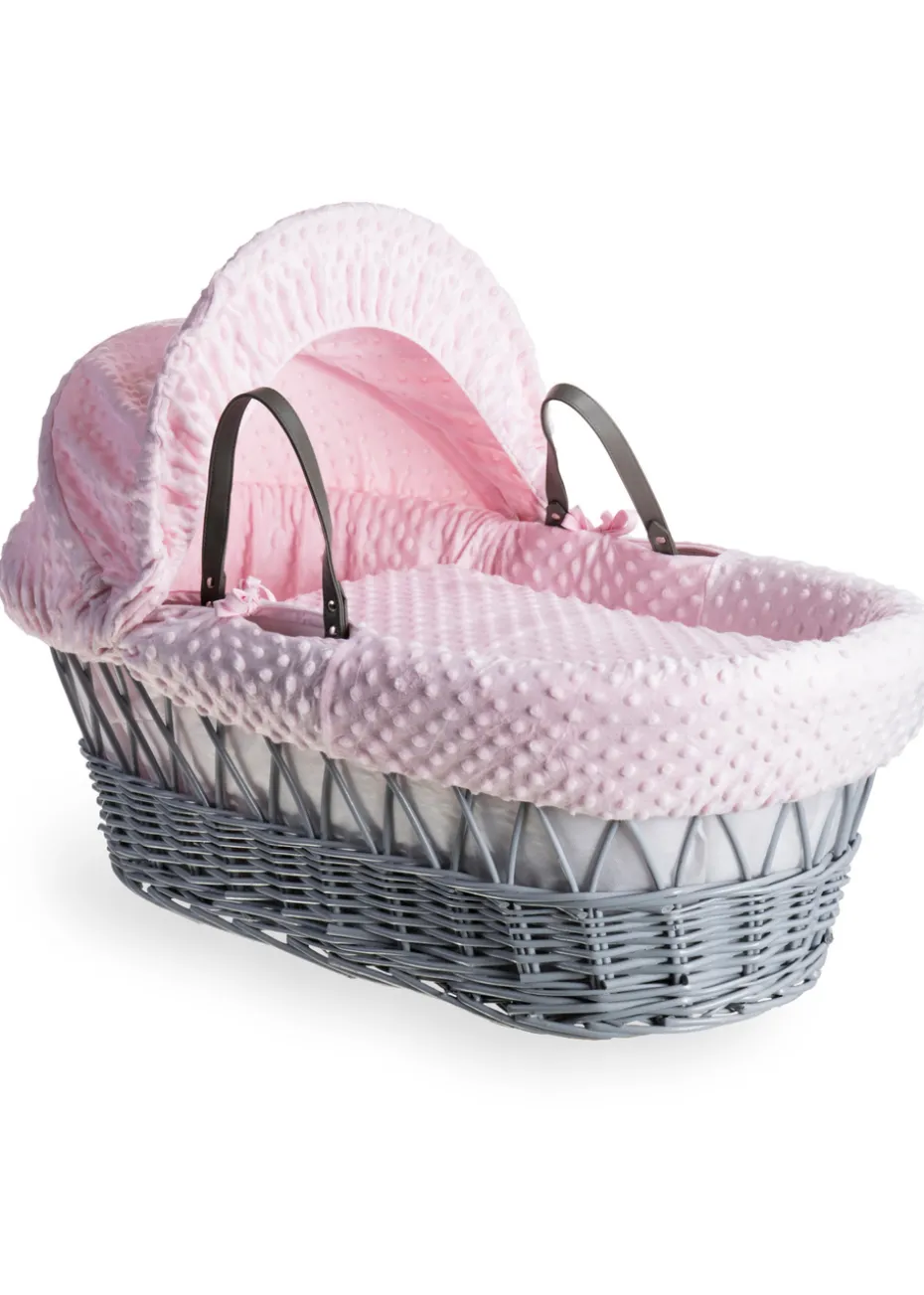 Clair de Lune Pink Dimple Wicker Moses Basket