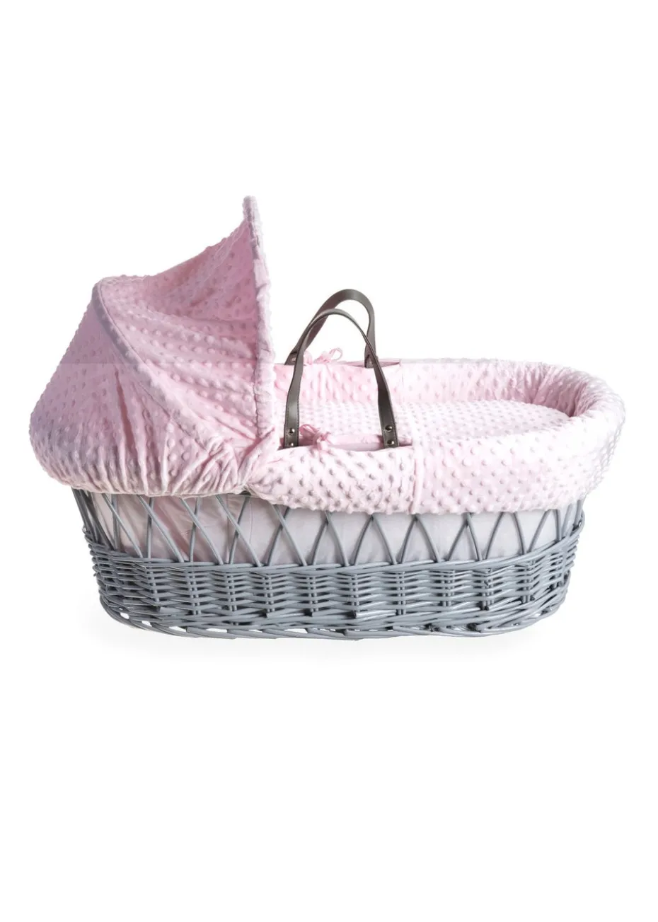 Clair de Lune Pink Dimple Wicker Moses Basket