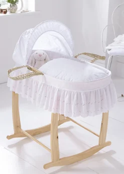 Clair de Lune White Broderie Anglaise Palm Moses Basket