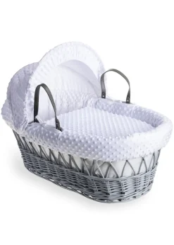 Clair de Lune White Dimple - Grey Wicker Moses Basket