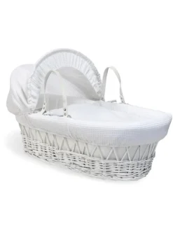 Clair de Lune White Waffle Wicker Moses Basket with Deluxe Rocking Stand