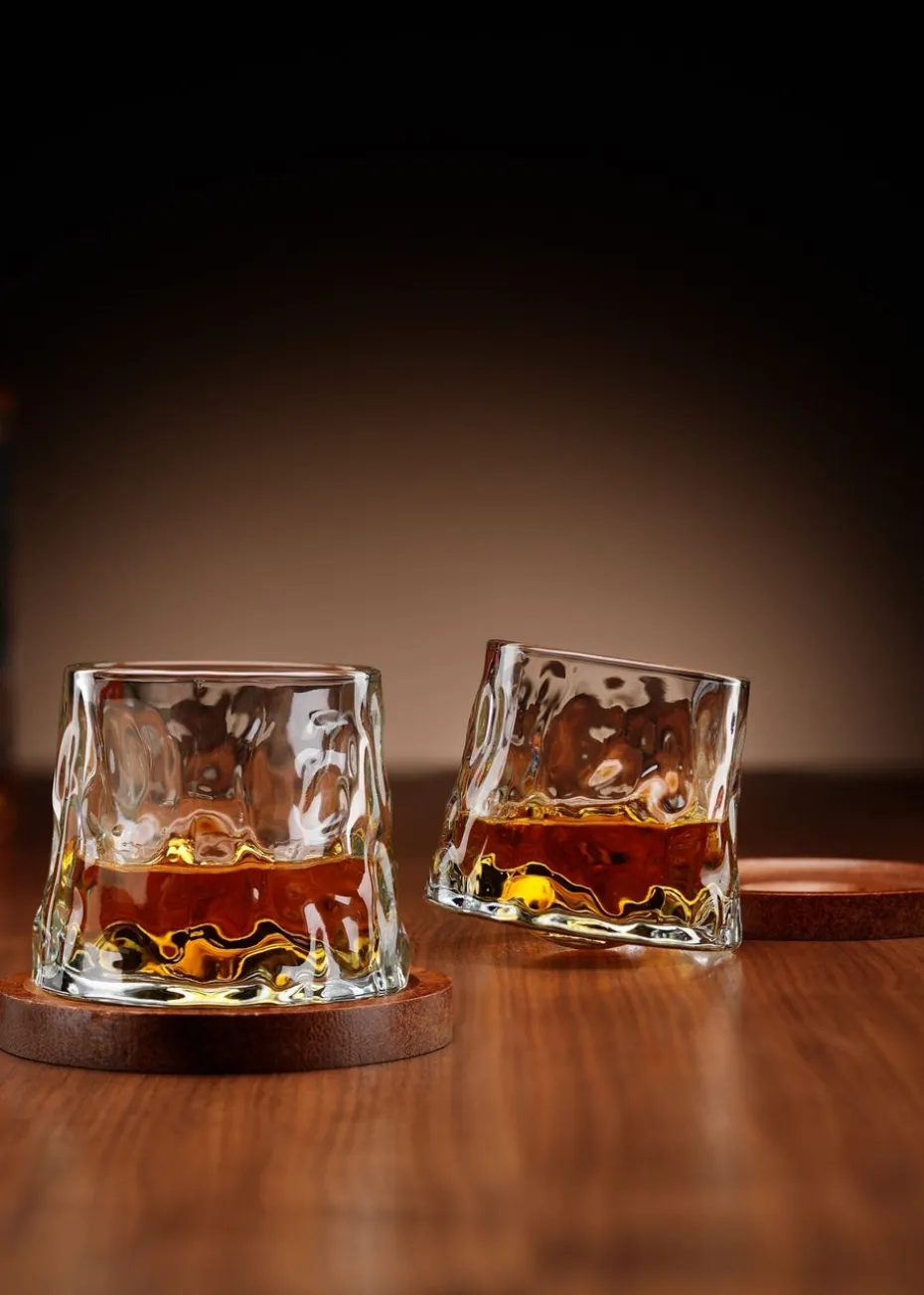 Connoisseur Creations Clear Rotating Whisky Glasses with Coaster Set of 2