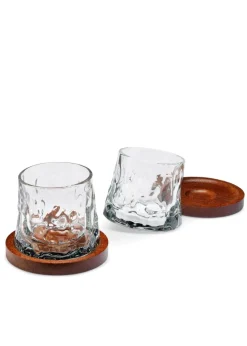 Connoisseur Creations Clear Rotating Whisky Glasses with Coaster Set of 2