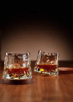 Connoisseur Creations Clear Rotating Whisky Glasses with Coaster Set of 2