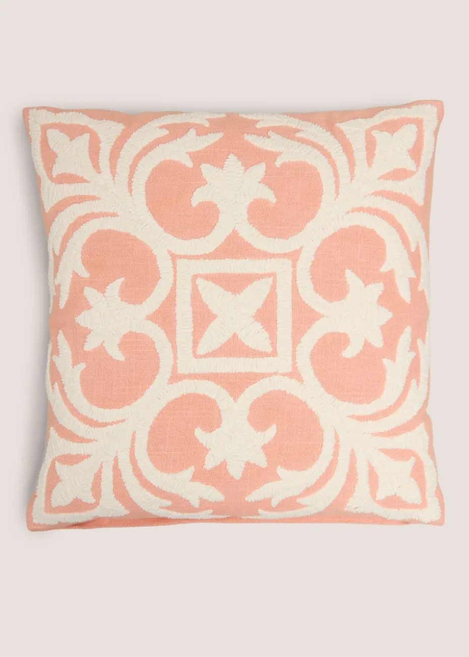 Coral Ornate Embroidery Cushion