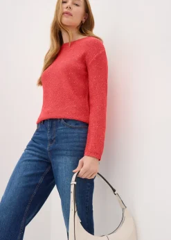 Coral Sequin Boat Neck Jumper